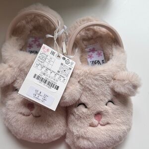 Zara Kids Plush Bunny Slip-Ons in Pale Blush
